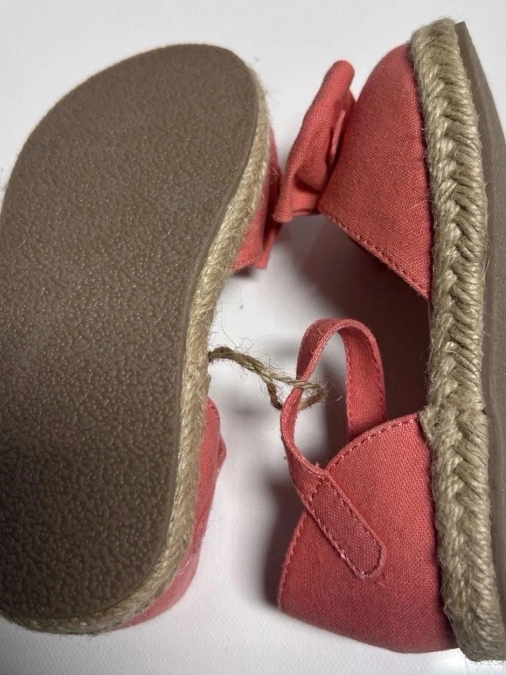 NWOT Gymboree Coral Canvas Espadrille Sandals Bow Detail Jute Sole Girls Size 8